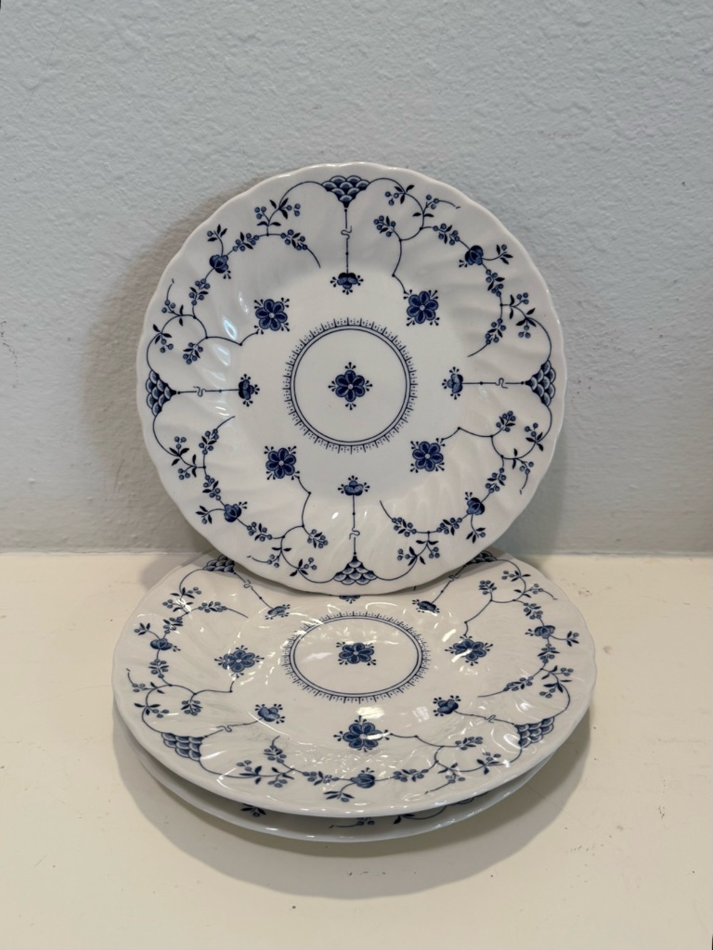 Vintage Churchill Fine China Finlandia White & Blue Floral 8in Plates- Set of 4